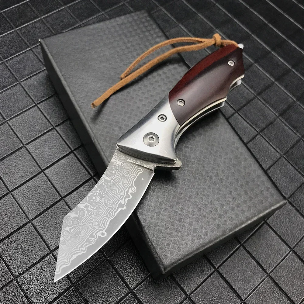 

Damascus Steel Folding Fruit Knife Wood Handle Tactical EDC Knives Outdoor Camping Hunting Rescue Jackknife Pocket Knife For Men