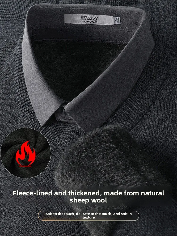 Snow Flng Thiened irt Collar Patchwork Winter Knitted Sweater Men's Faion Warm Casual Sle Polyester Nylon Blend