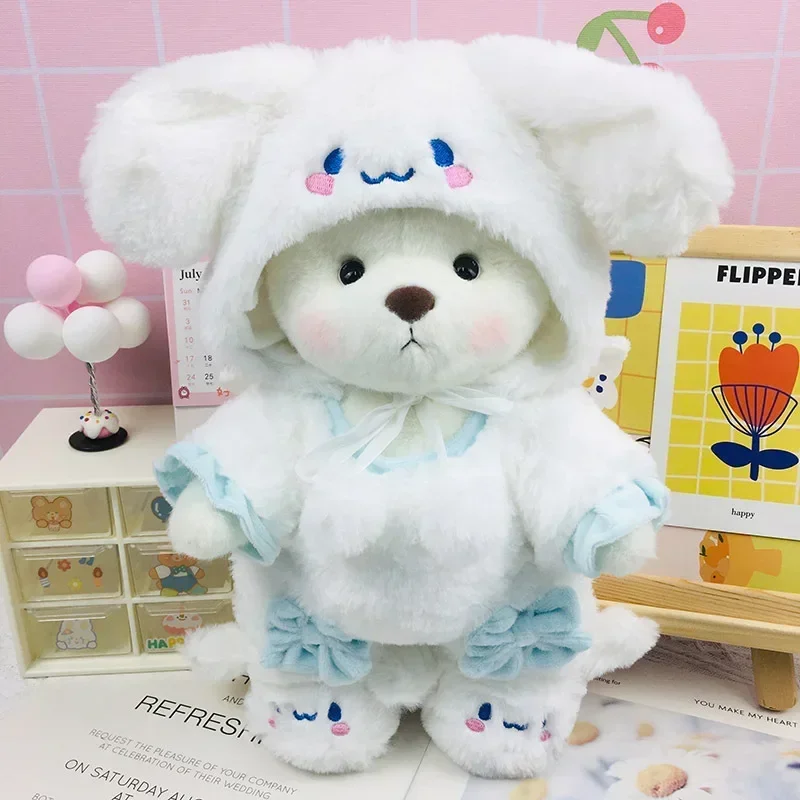 2025 New Model Kawaii 30cm Lena Joint Bear Plush Doll Doll in Teddy Bear One-piece Suit Girl Birthday Gift Christmas Gift