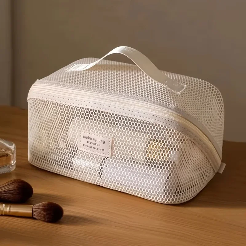 Transparent Mesh Makeup Bag Lightweight Portable Large-capacity Travel Toiletry Bag Multi‑compartment Multi-functional Bag