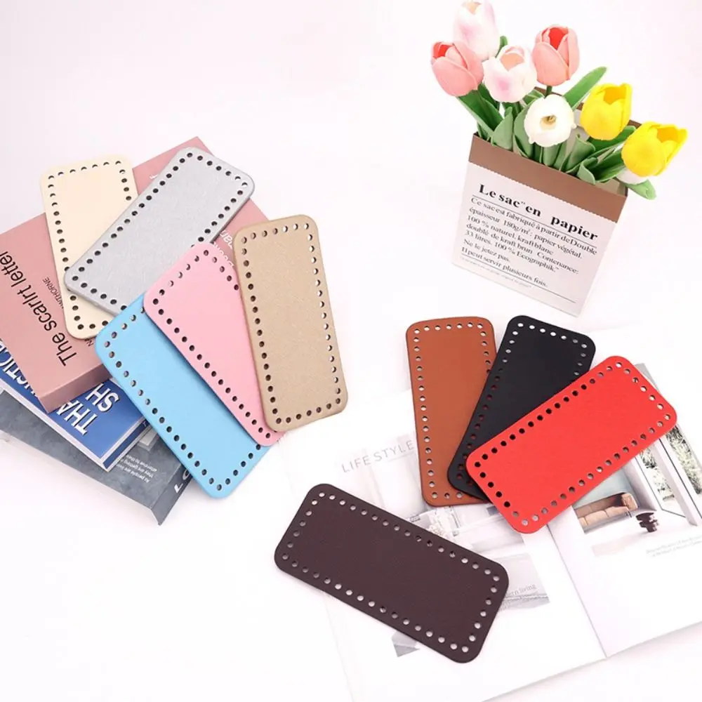 PU Leather Crochet Bag Bottom with Holes Wear-Resistant Long Bag Bottom Rectangle Making Bags Purse Handmade Bottom