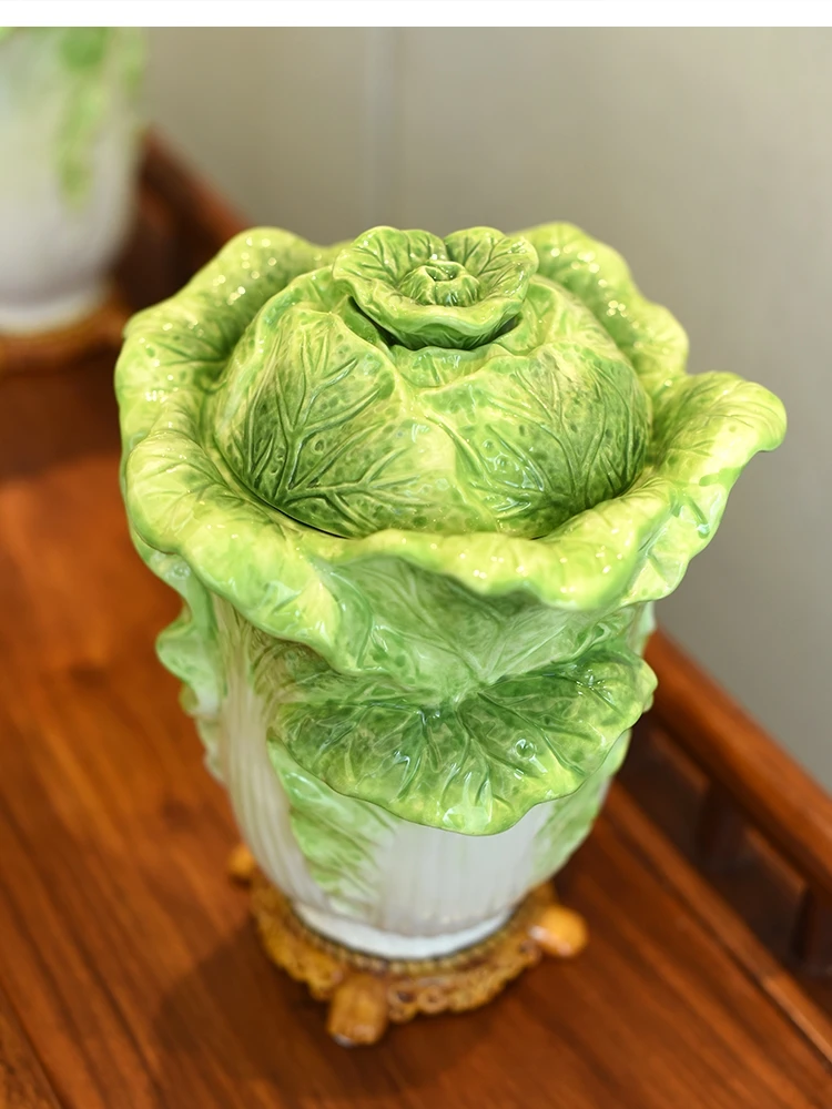 hand painted ceramic cabbage storage jar Biscuit decoration room
