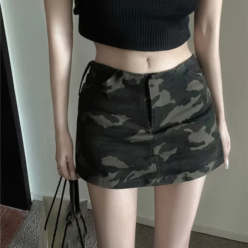 Faldas de camuflaje Vintage de calle de verano Y2k, falda ceñida de cintura alta para Mujer, novedad de verano 2021, Faldas informales que combinan con todo para Mujer