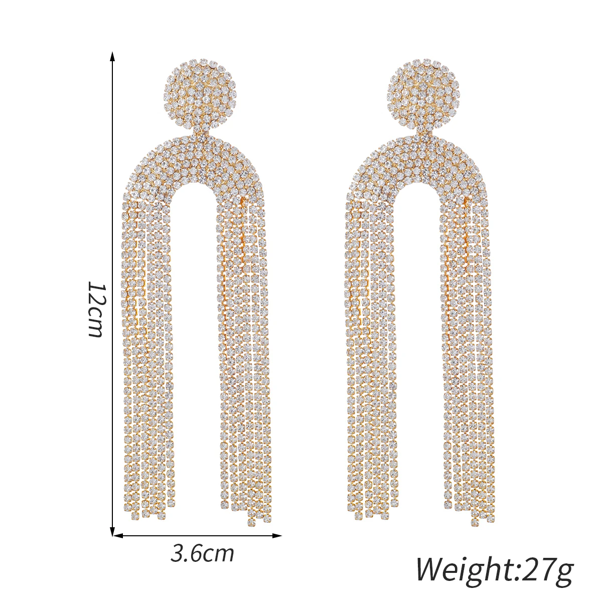 2023 Europe and America New Full Rhinestone Tassel Clip on Earrings for Women Party Wedding Statement Jewelry Long Earings Gifts