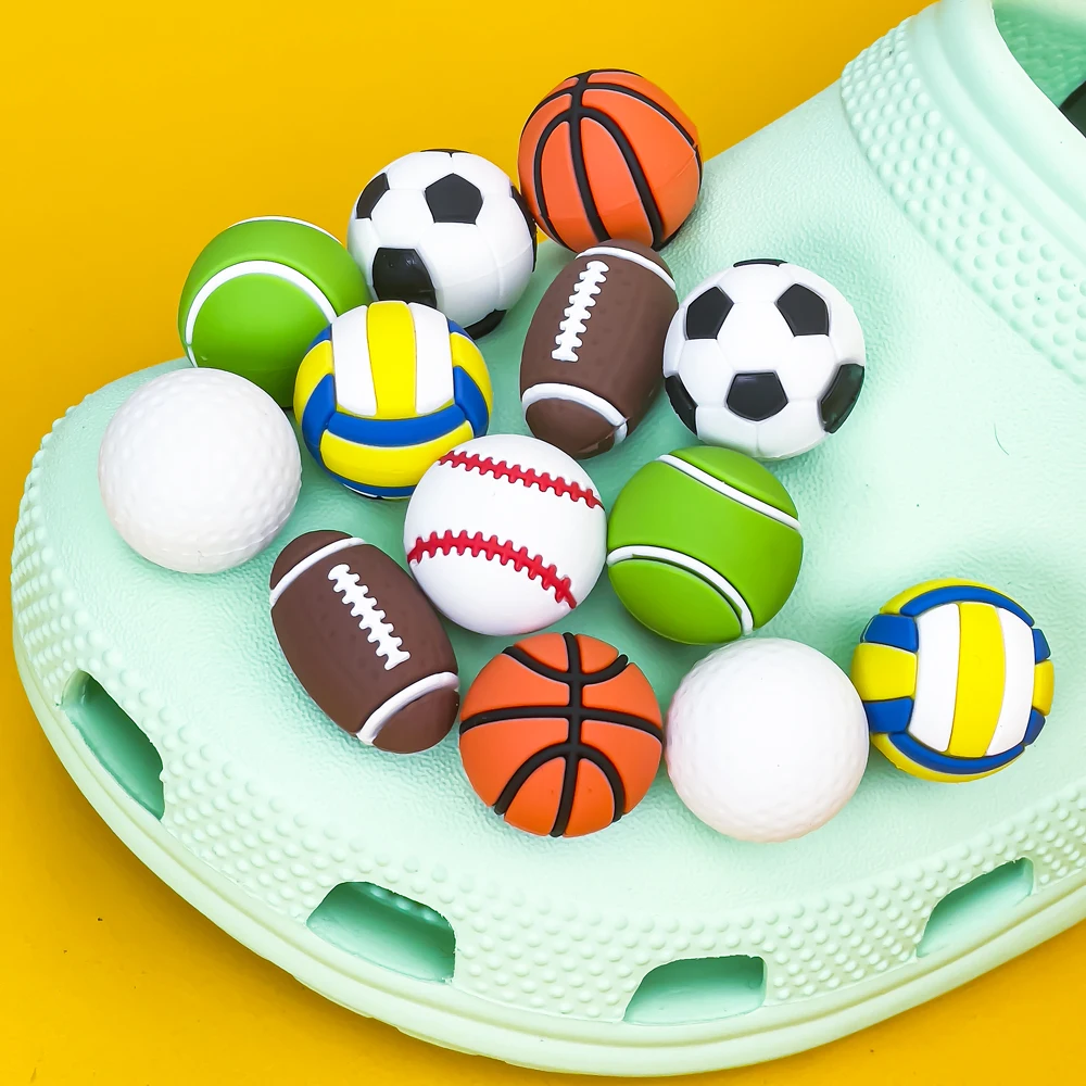 3D Balls Shoe Charms Accessories Basketball Rugby Tennis Shoe Decorations Pins for Clog Woman Men Football Clips