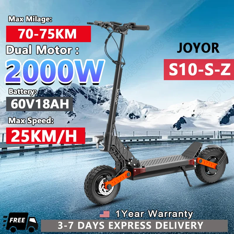 

Складной электрический скутер JOYOR, 1000 Вт * 2, два двигателя, аккумулятор большой емкости 60 в 18 Ач, 10*3,0, расширенные шины, максимальная дальность действия 75 км