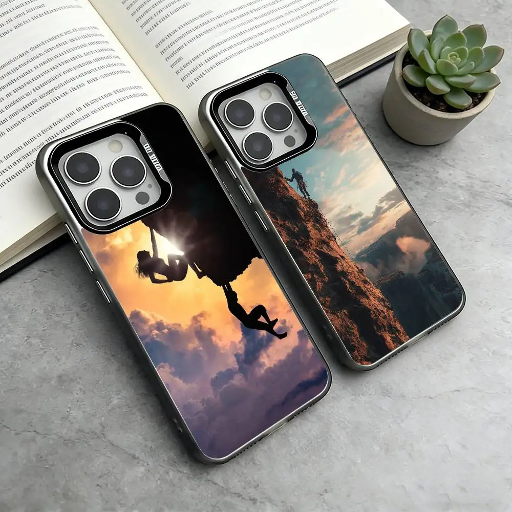 

Rock Climbing Phone Case For iPhone 17,16,15,14,13,12,11 Plus,Pro Max,XS,Colored Silver Plated Inside Cover