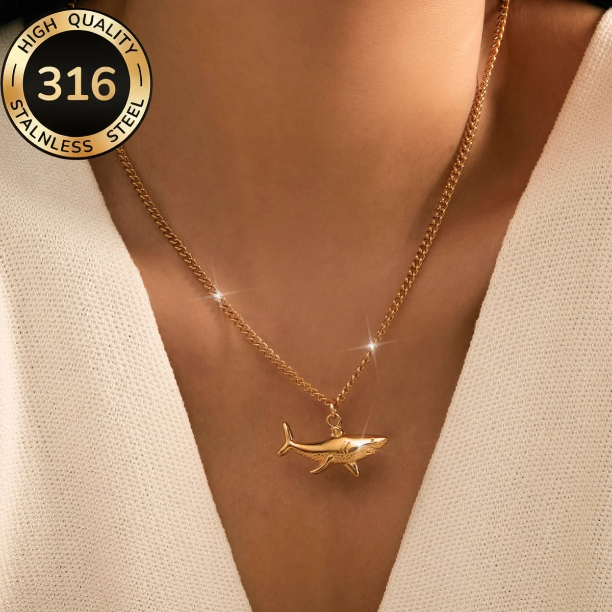 Punk Hai-Charm-Halskette, Meerestier-Anhänger-Halsketten für Unisex-Paare, Gliederkette, schlichtes Sommer-Strand-Geschenk, Jubiläumsfeier