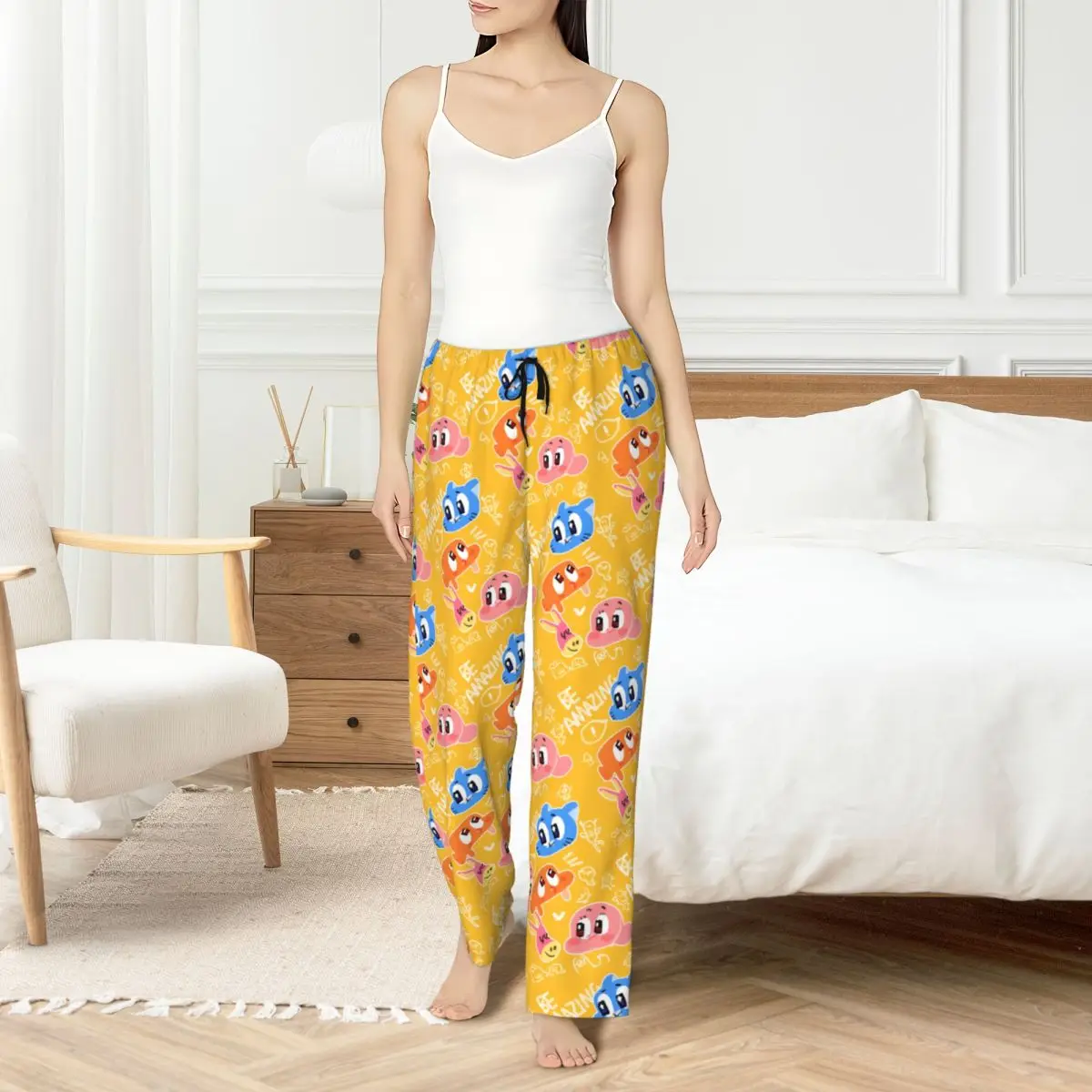 Pantalones de Pijama Personalizados con Estampado de A-Amazing World Of G-Gumball para Mujer, Ropa de Dormir con Bolsillos