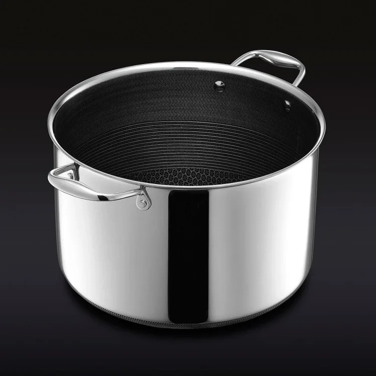 HexClad híbrido antiaderente Stockpot, 10-Quart, Stockpot com tampa de vidro temperado, lava-louças, pronto para indução