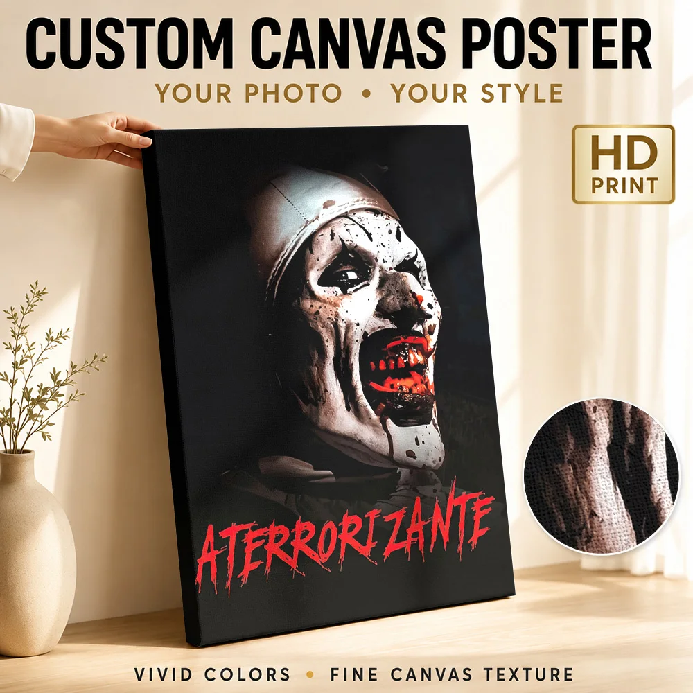 Creepy Clown Framed Canvas Poster Custom Photo Gothic Horror Wall Paintings Decoration for Bedroom Ready to Hang Gift for Fans