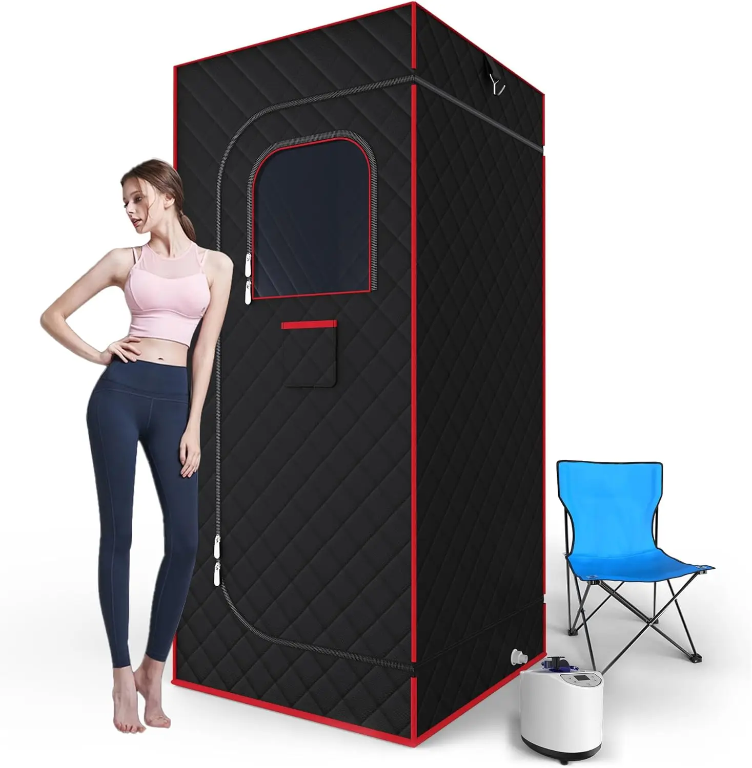 Portable Sauna Box, Steam Sauna Tent for Home, Four-Sided Full-Size Steam Sauna with 3 L Steamer, Chair, Remote Control,