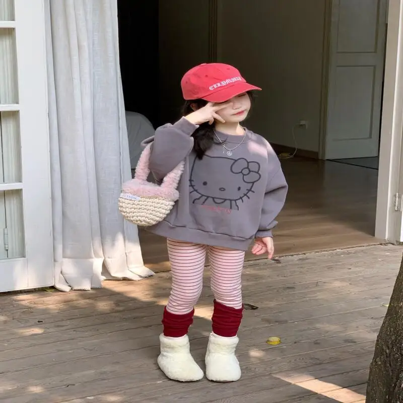 

Small and Medium-sized Children's Thick Cartoon Hoodie With Plush Stripes and Plush Leggings Fashion 2-piece Set Clothing Jacket