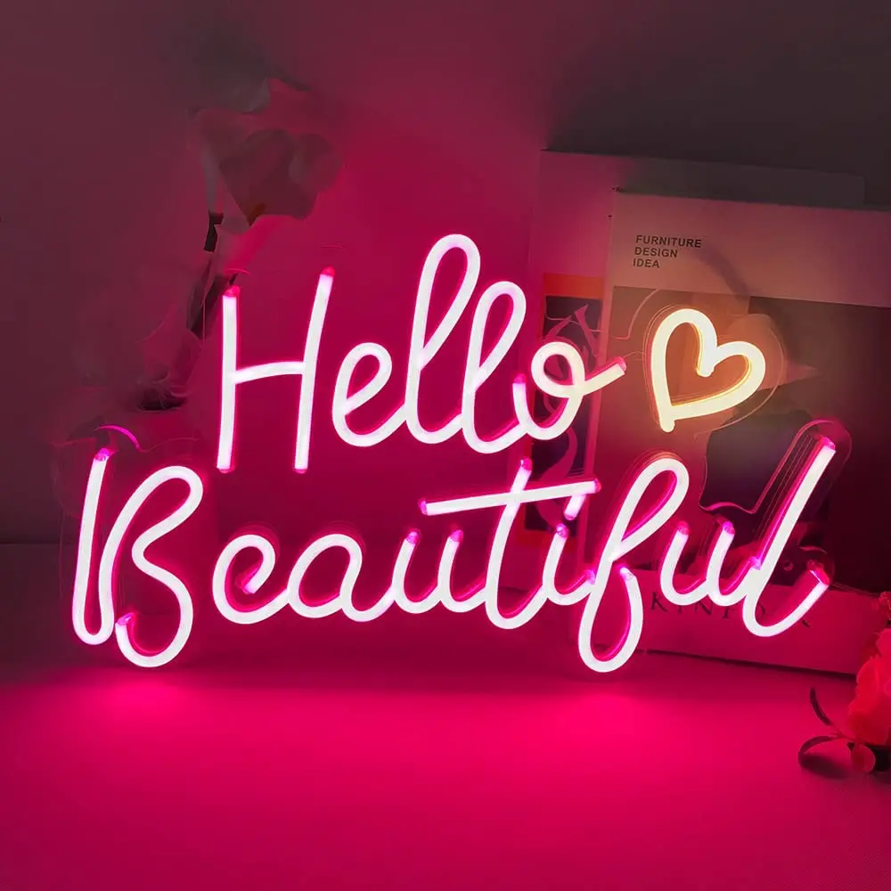 

Wanxing Hello Beautifu Neon Sign LED Inscription Lamp Atmosphere Wedding USB Powered Bar Party Birthday ART Wall Decor Room Gift