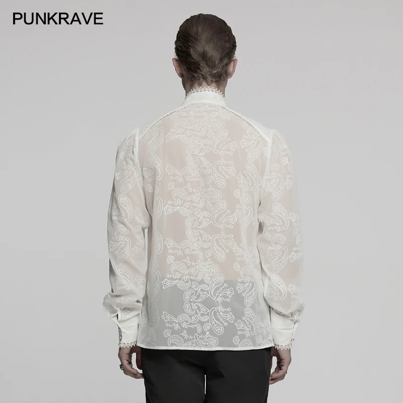 PUNK RAVE Men's Gothic Embroidered Chiffon Romantic Aesthetic Shirt Mysterious Charm Party Elegant Tops 2 Colors Available