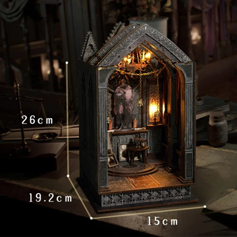 

DIY New Book Nook Insert Kits Wooden Miniature Building Kit Gothic Architecture Bookend Bookshelf Home Decoration Friends Gifts