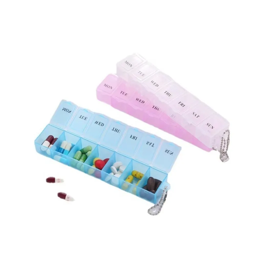 7 Days Weekly Pill Box Mini Size Button Open Design Pill Organizer Case Portable Container Colorful Drug Container Organizer