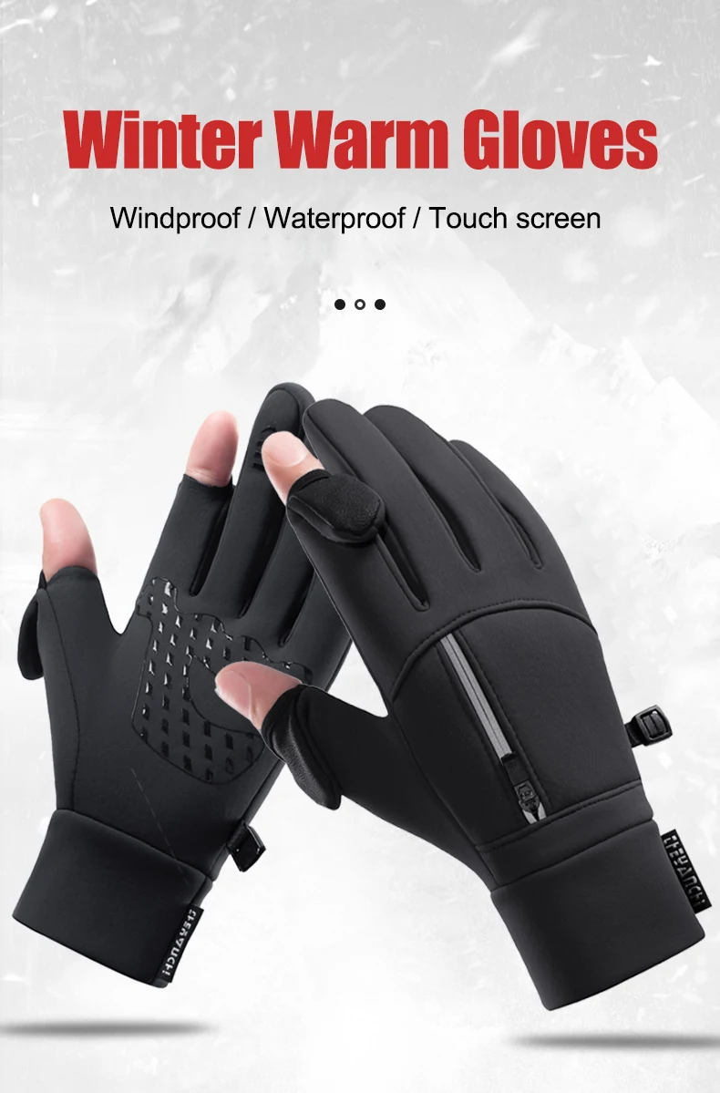 Winter Warme Touchscreen-Handschuhe Outdoor Winddichte Kälteschutz-Handschuhe Herren Radfahren Angeln Ski Handschuhe – Detail 1