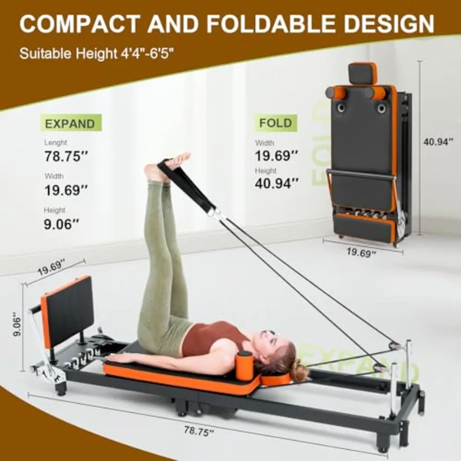Foldable Pilates Reformer for Home and Gym Use Wooden Frame with 4 Springs 5 Resistance Cords Suitable for Beginners and Advanc view 6