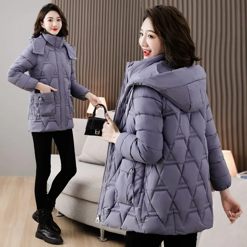 2024 Women Jacket Loose Down Cotton Coats Parkas Casual Warm Outerwear Hooded Winter Jacket Oversize Middle aged Female Overcoat