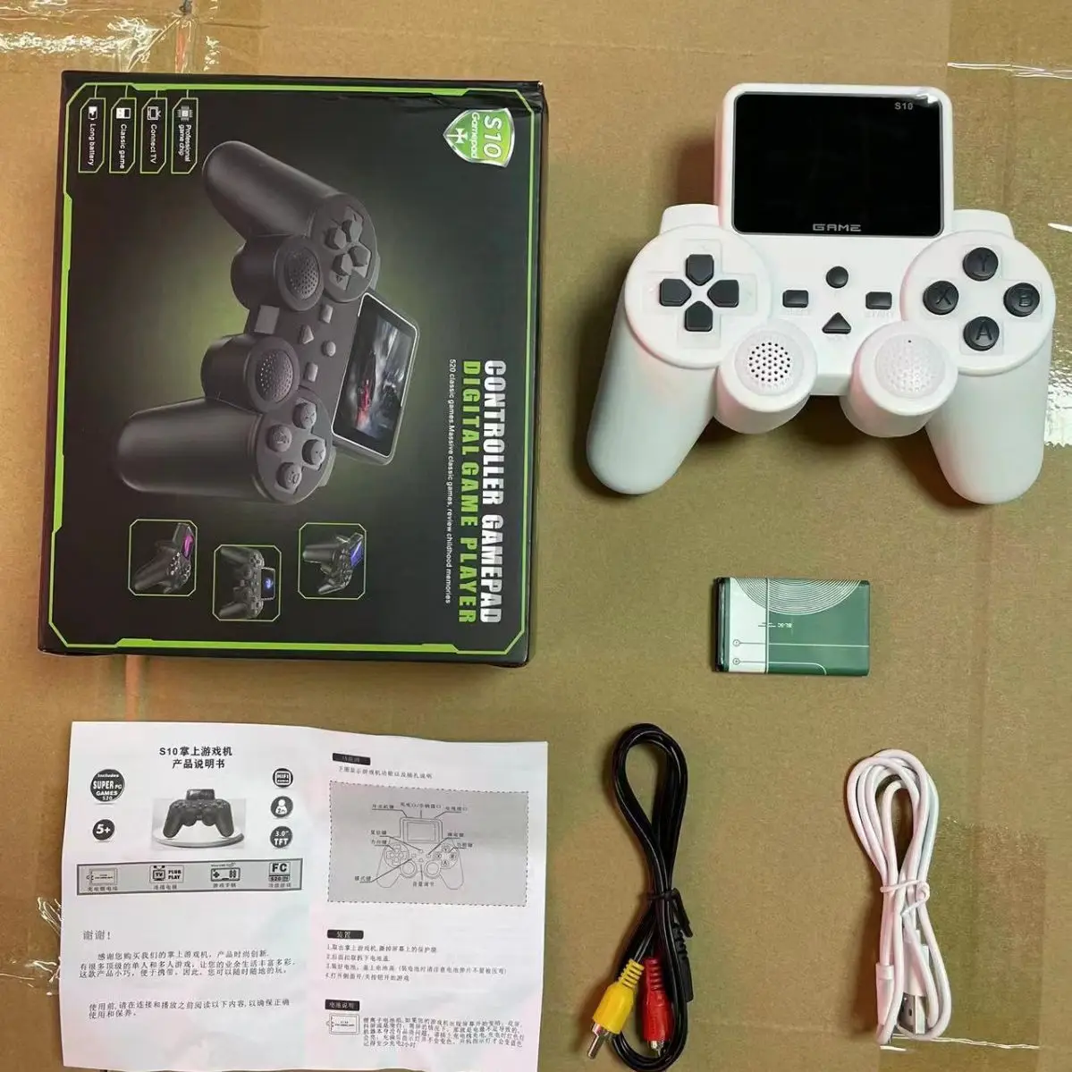 وحدة تحكم ألعاب الفيديو المحمولة S10 ، وحدة تحكم محمولة باليد ، وحدة تحكم لاسلكية ، ثنائية ألعاب مدمجة 520 بوصة ، 2.4 بوصة