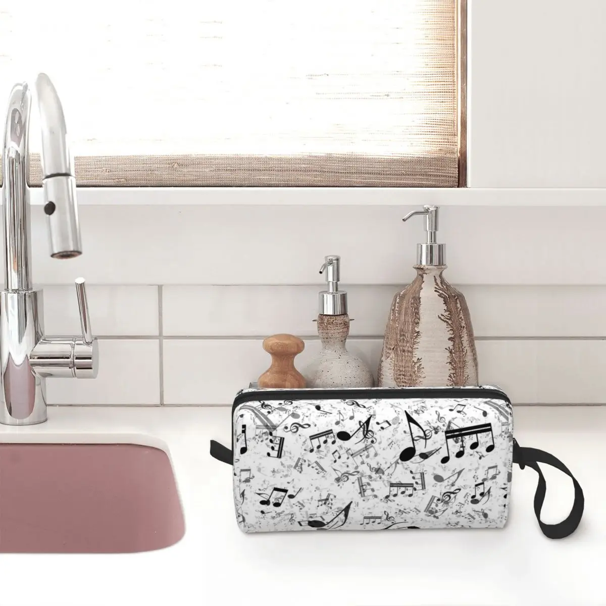 Bass Music Notes Makeup Bag Cosmetic Organizer Toiletry Cosmetic Bag for Women Beauty Travel Pencil Case