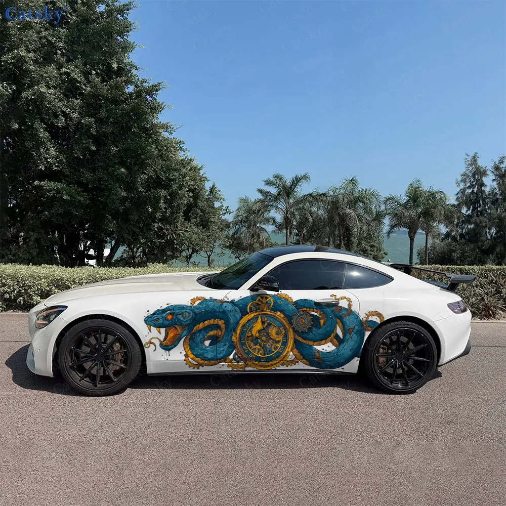 2pcs Snake And Clock, Durable, Fade-resistant, Enhance Vehicle Aesthetics With Bold Artistic Design Car Vinyl Wraps