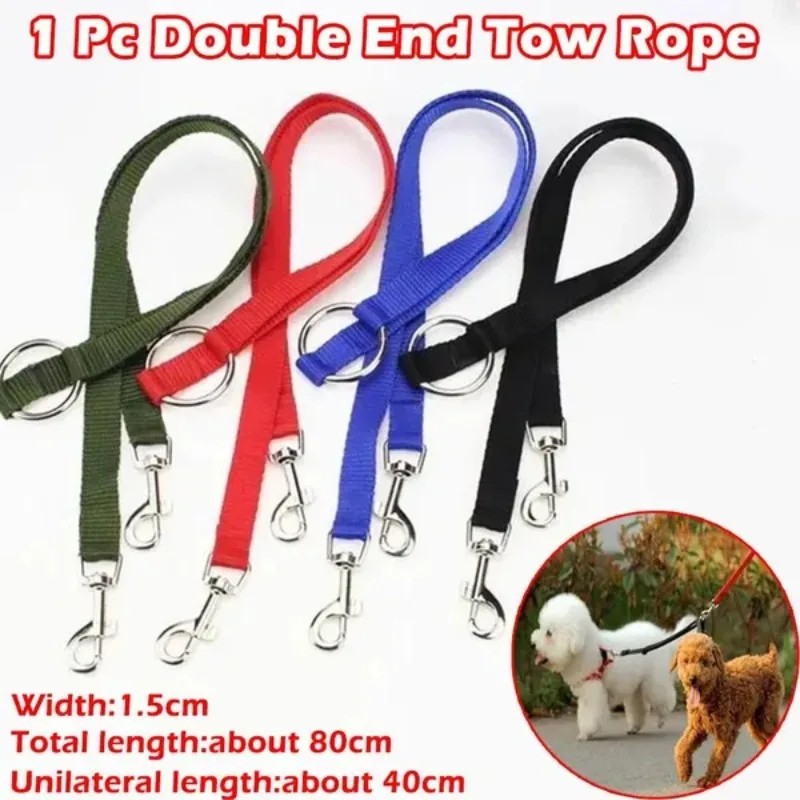 1Pc Double End Tow Rope Nylon Leashes Pet Dog Lead Double Leash with Clip for Collar Two Pet Dogs Walking Duplex Leash Splitter