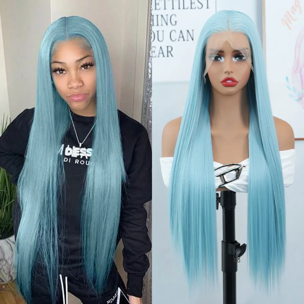 Tiffany Blue Synthetic Lace Wig – 24Inch Heat-Resistant, Lightweight, and Effortless for First-Timers