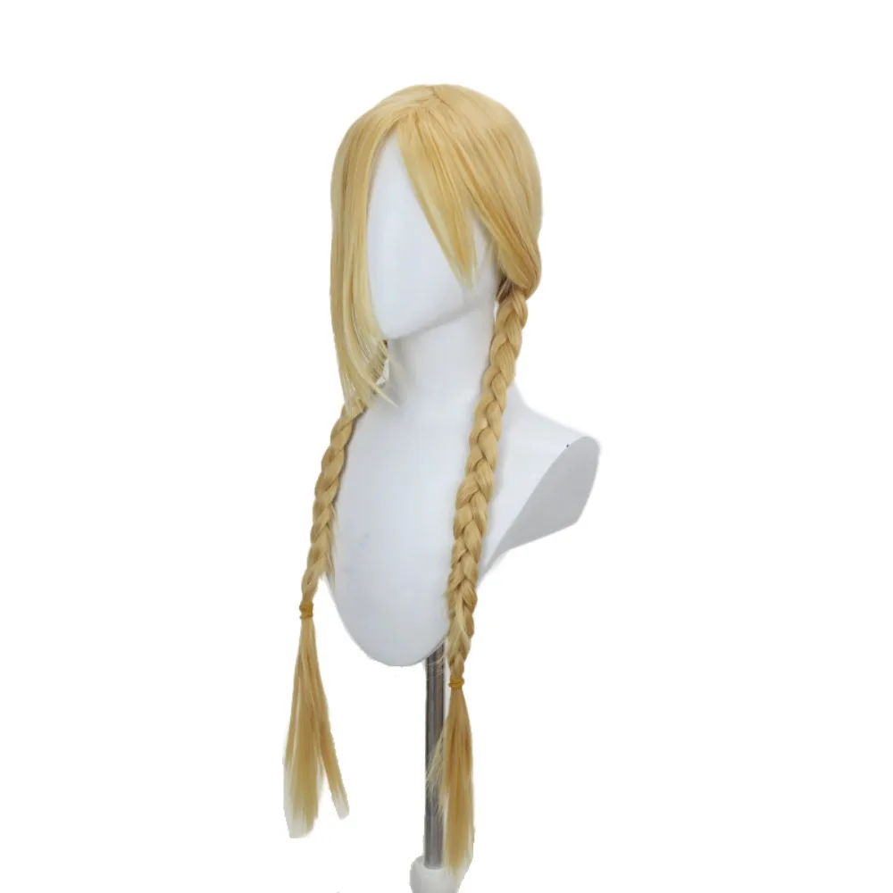 캠미 화이트 스트리트 파이터 코스프레 가발 금발 머리 트윈 드릴스 땋은 머리