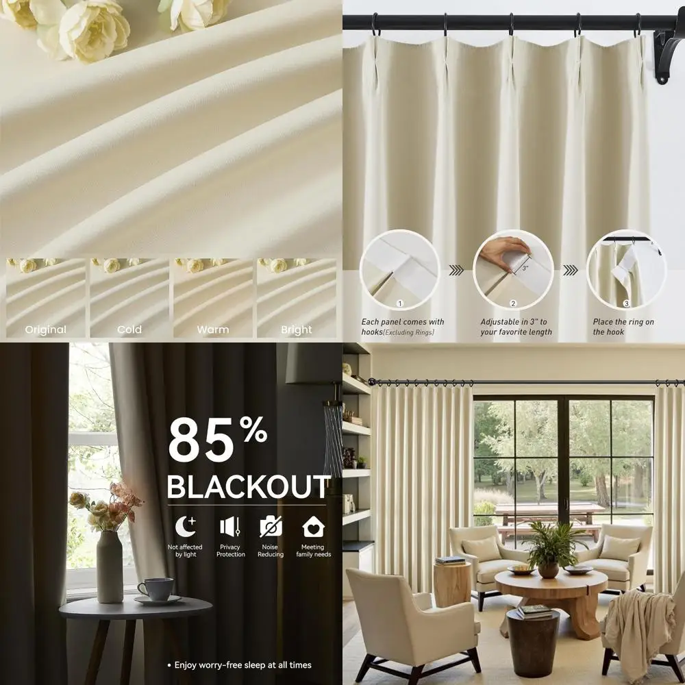 

Широкие светонепроницаемые шторы 60x95 дюймов, плиссированные термоизоляционные занавески, энергосберегающие панели для раздвижных дверей, 2 штуки в упаковке