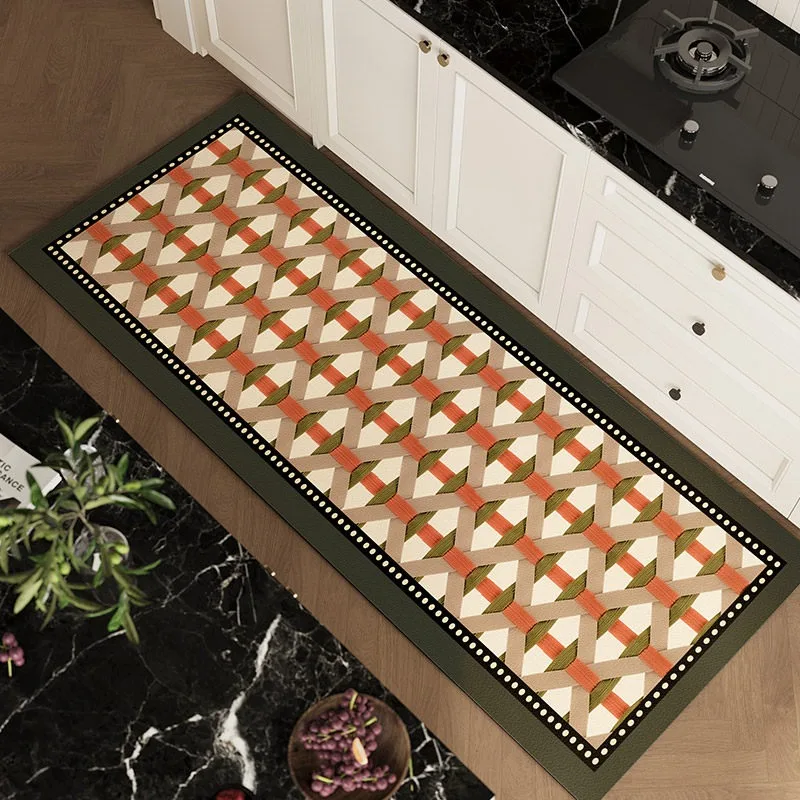 Vintage Geometric Pattern Kitchen Floor Mats Non-slip Rug PVC Leather Washable Mat Oil-proof Waterproof Carpet Коврик Для Кухни