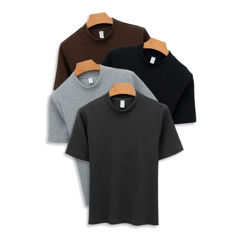 Spring Autumn Mock Neck Crew Neck Long Sleeve T-Shirt Men's Premium Long-Staple Cotton Wrinkle-Resistant Base Layer Top