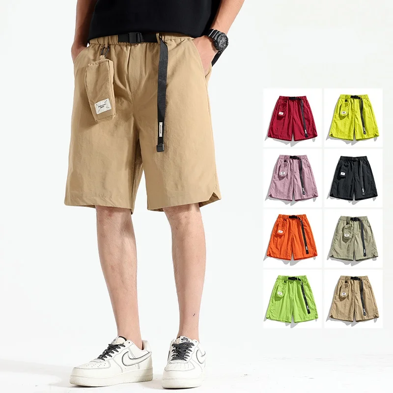 여름 새로운 유행 솔리드 컬러 남자 반바지 야외 스포츠 해변 3 차원 분리형 여행 포켓 탄성 캐주얼 L