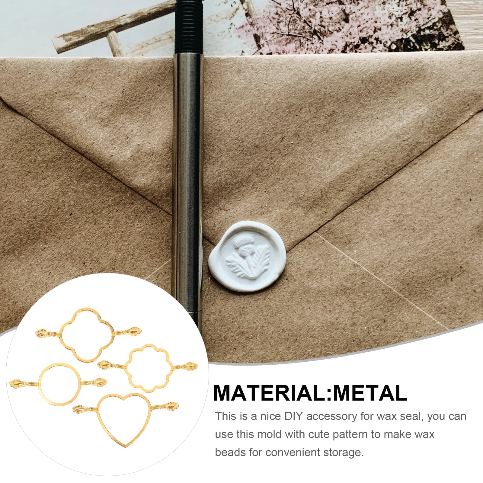 

4Pcs Metal Wax Seal Mold Round Flower Design DIY Craft Stamp for Wedding Invitations Gift Wrapping Envelope Sealing Supplies