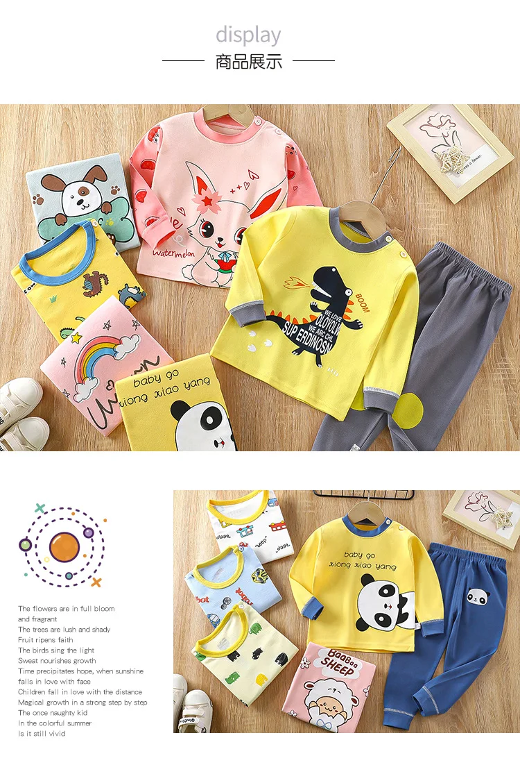 Neues Kinder-Baumwoll-Homewear-Set für Frühling und Herbst, Mädchen und Jungen, dehnbar, weich, bedruckt, Pyjama, atmungsaktiv, bequem, lange Ärmel – Detail 6
