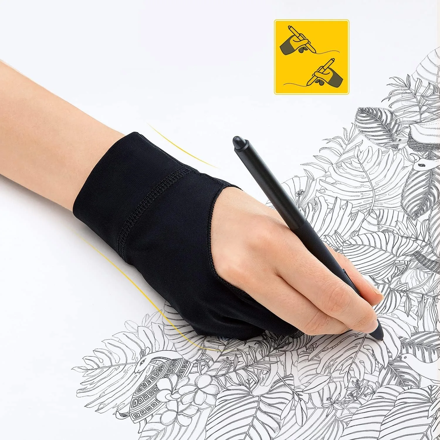2-Finger Anti Touch Gloves for iPad/Drawing Tablet - Digital Art Glove w/Smooth Nylon Fiber | Prevent Smudges on Screen & Paper