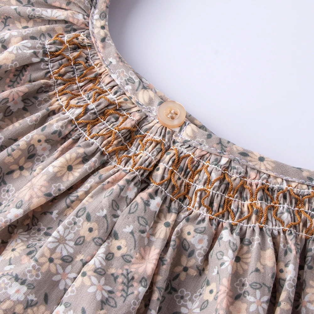 Blumen-Sommerkleid für Mädchen im Alter von 1, 2, 3, 4, 5, 6 Jahren, Smockdesign mit fliegenden Ärmeln, für Babys und Kleinkinder, tägliche süße Kleidung – Detail 18