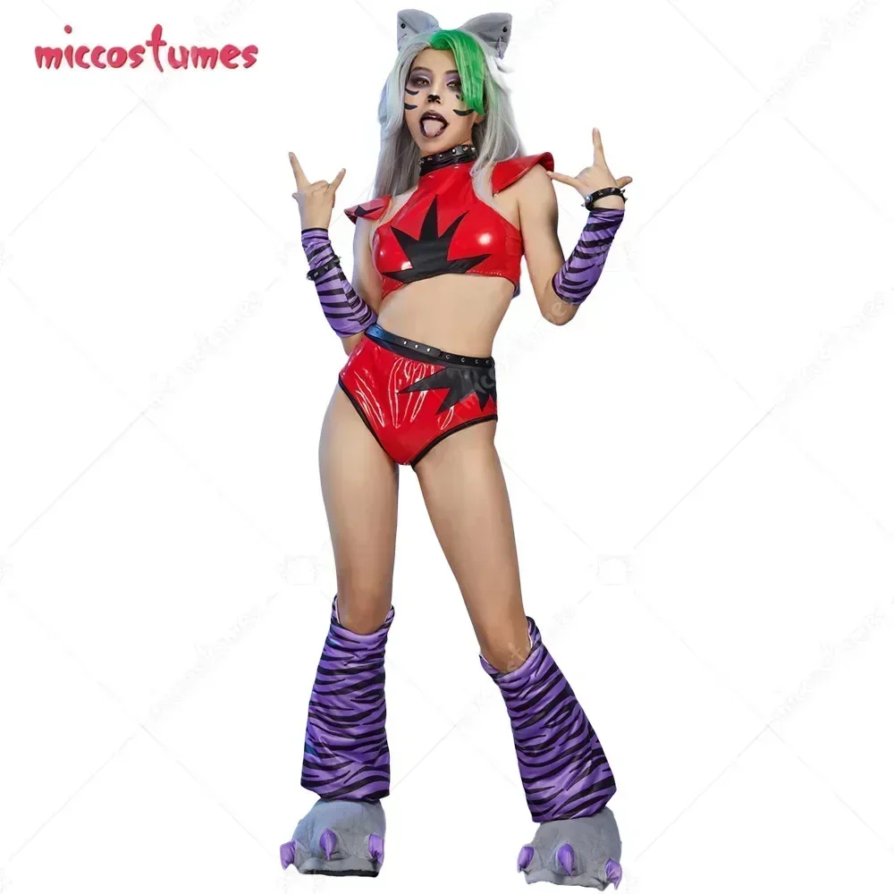 

CosplayMiccostumes Women's Roxanne Wolf Cosplay Costume Top and Shorts with Shoes and Belt with Security Wolf Cosplay Wig