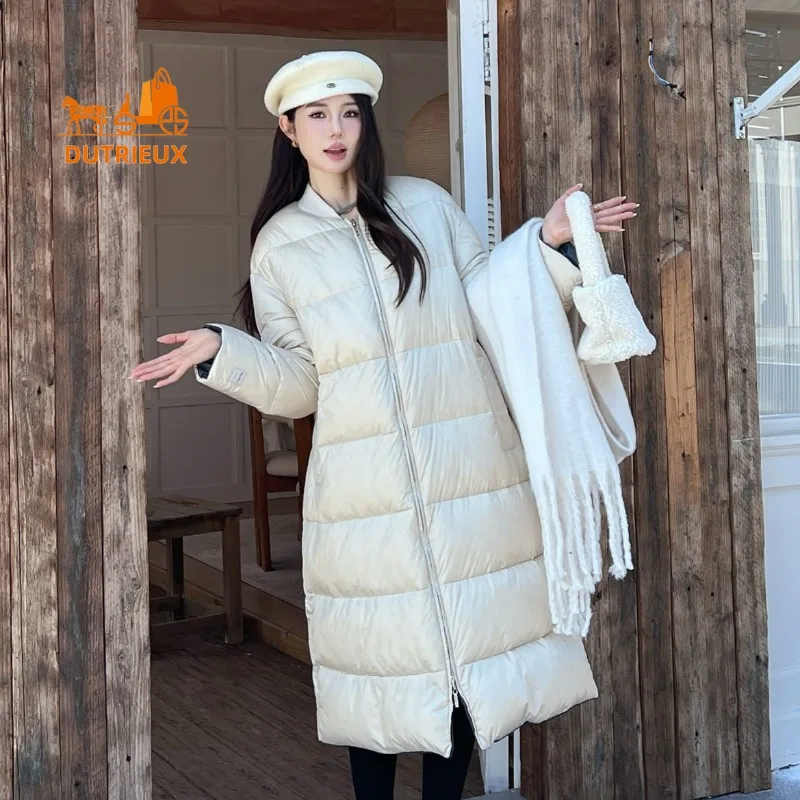 2024 Winter New Women\'s Coat Simple Temperament Long Grey Goose Down Jacket Double-sided Top Warm Jacket Coat Women