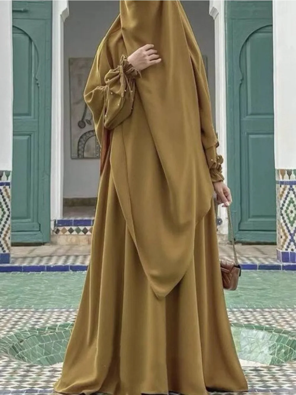 

Muslim Sets 2 Piece Women Khimar Scarf Long Dress Prayer Garment Beading Party Dresses Suit Ramadan Morocco Dubai Ensemble