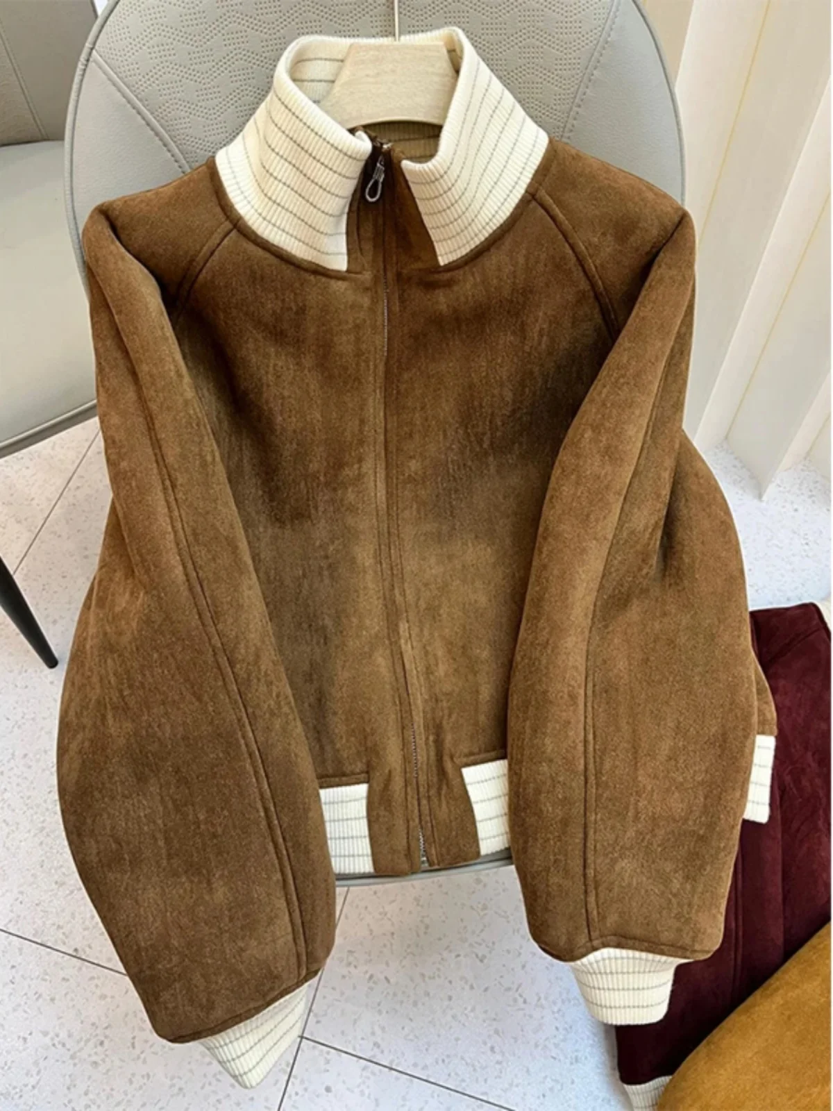 Korean Style Brown Fur Leather Integrated Women's Jacket Winter Coat Design Sensation  Popular Outerwear Commute Style