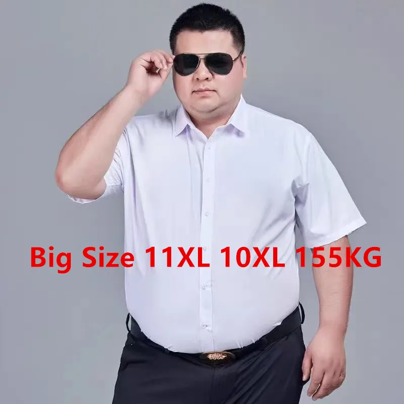 

New Design Summer Men's Dress Shirt Casual Loose Shirt Plus Size Business Shirt Business Casual Solid Color Short Sleeves 155KG