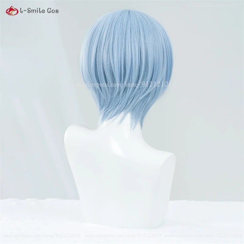 Anime EVA Cosplay Pre Styled Rei Ayanami Cosplay Wig 30cm Light Bule Heat Resistant Synthetic Hair Ayanami Rei Wigs + Wig Cap