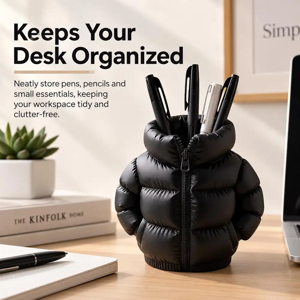 3D Puffer Jacket Pen Holder Cute Creative Stand-Up Storage Pen Pouch for Desk & Office Storage Organizer Ornament Decoration