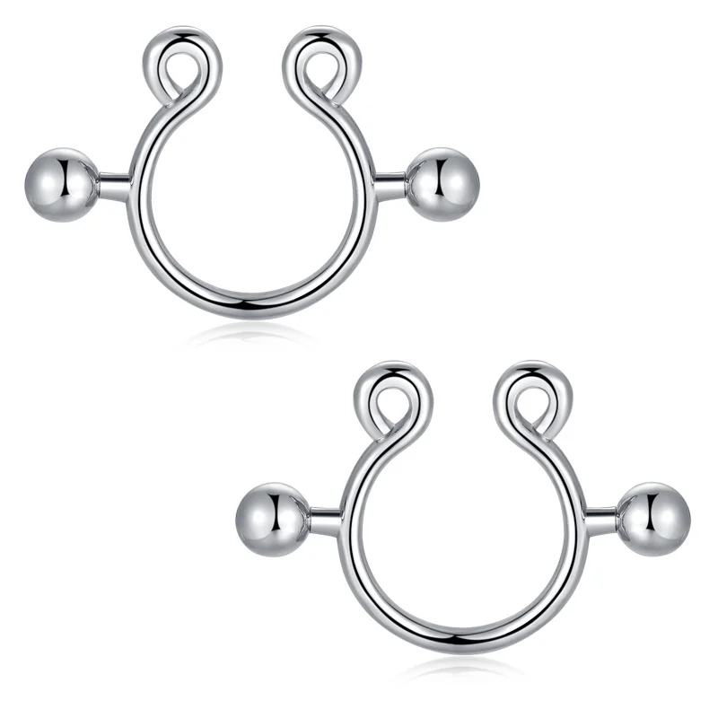 2 pcs and Comfortable 14G Stainless Steel Fake Nipple Rings  - Perfect for Enhancing Your Look and Adding a Touch of Sexiness