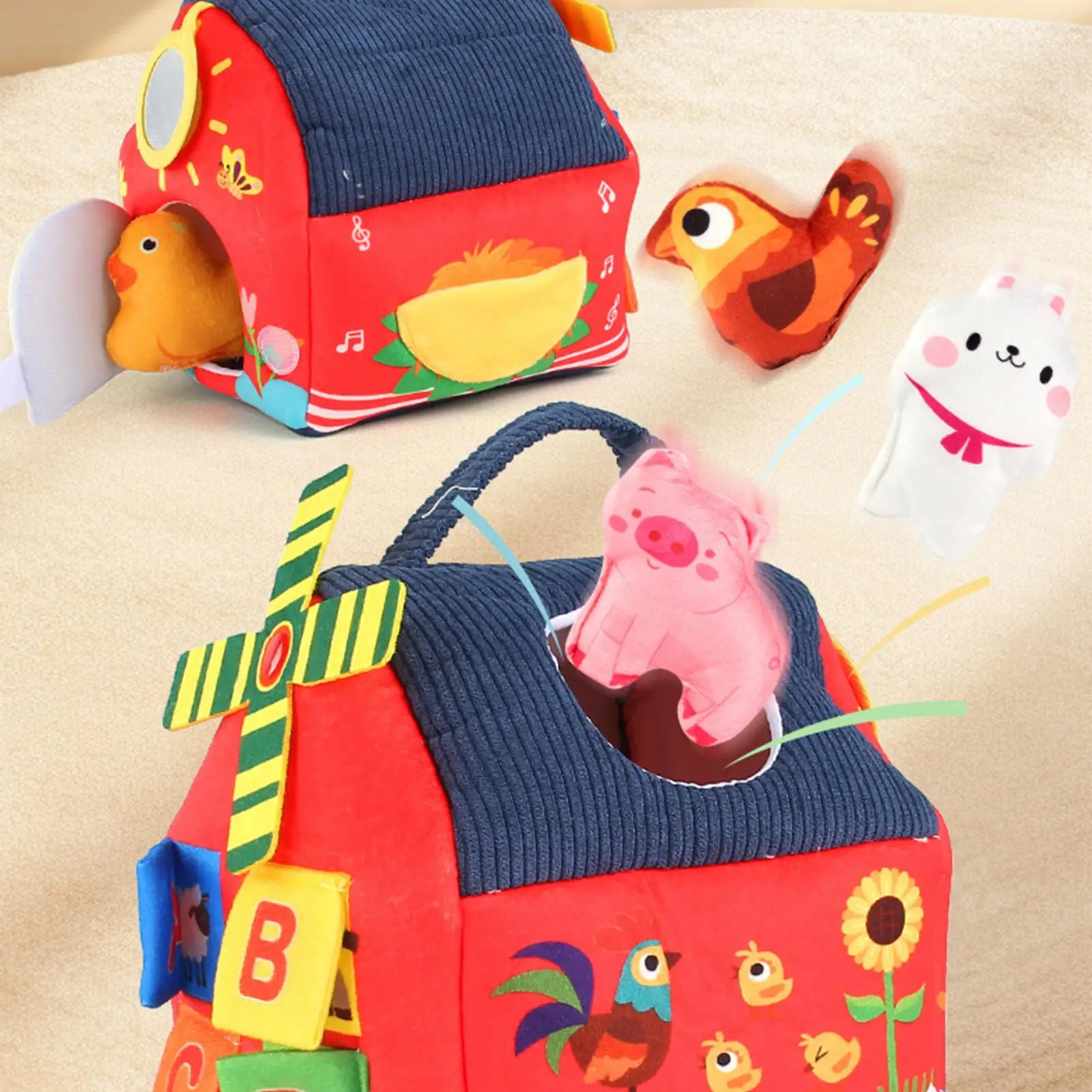 Jouet de grange en peluche pour bébé, ensemble de jeu interactif de développement éducatif, jouets sensoriels, grange en peluche pour garçons et filles, enfants en famille