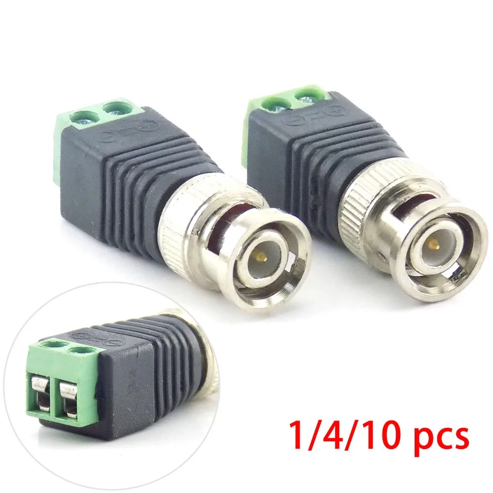 BNC Conector Masculino para Câmera CCTV, CCTV Video Balun, Adaptador Plug, Acessórios do sistema de segurança CCTV, Coax CAT5, DC, L19, 1 Pc, 10Pcs