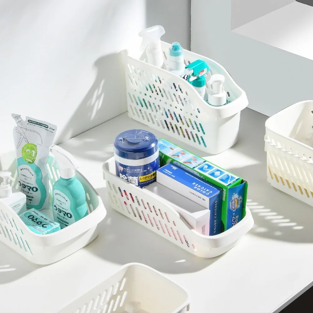 Plastic White Storage Basket Multipurpose Kitchen Narrow Box Hollow Out Home Sorting Basket with Wheels Home Organization