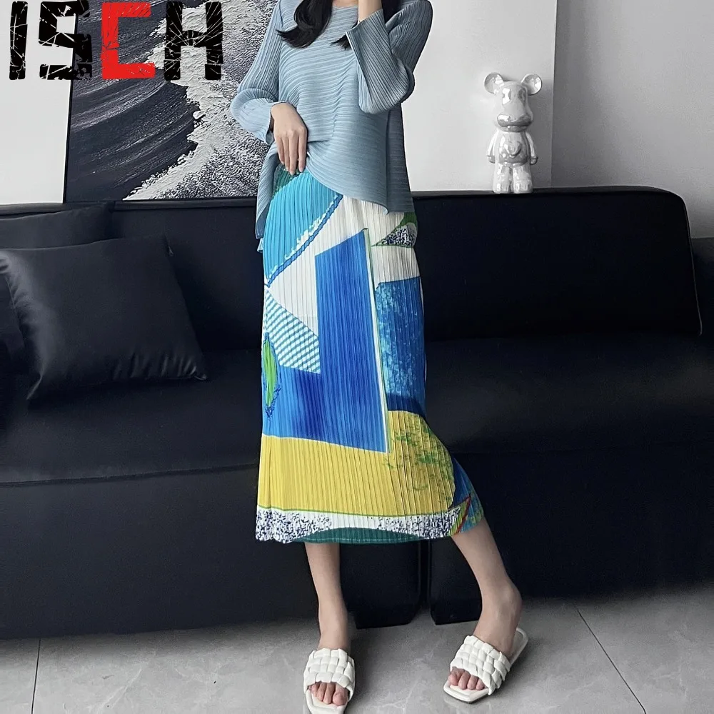 

Pleated Printed Elastic Waist Stretch Commuter Elegant Half Skirt Women's Fashion Casual Comfortable Versatile Temperament Skirt